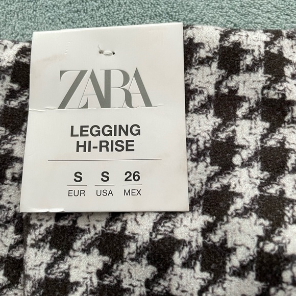 Zara Leggings High Rise Houndstooth Print Brown White Size Small New With Tags - Picture 5 of 9